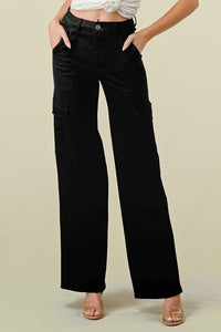 Cargo Super Stretch High Waisted Wide Leg Jeans