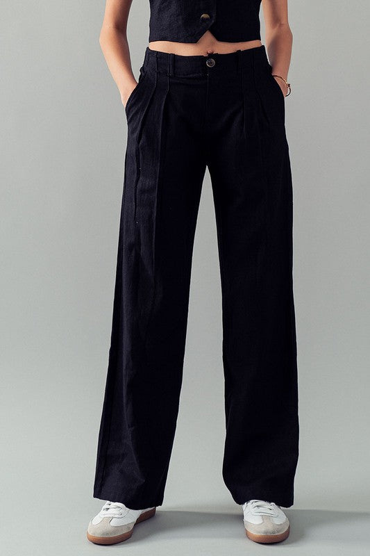 Linen Blend Tailored Wide Leg Pants