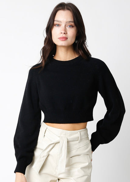 Bubble Sleeves Knit Crop Sweater