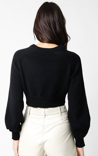 Bubble Sleeves Knit Crop Sweater