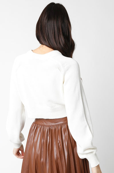 Bubble Sleeves Knit Crop Sweater