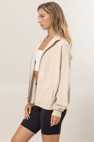 Soft Modal Scuba Mix High Neck Zip-up Jacket