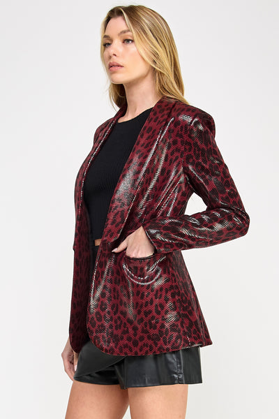 Faux Leather Leopard Snake Skin Blazer Jacket