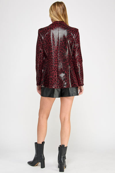 Faux Leather Leopard Snake Skin Blazer Jacket