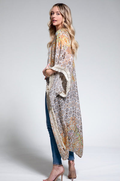 Floral with Crochet Duster LightWeight Summer Kimono