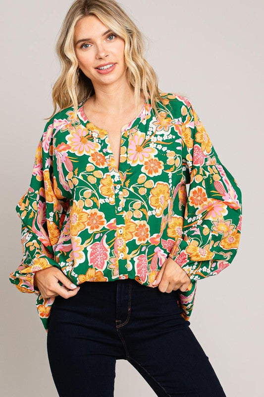 Blusa Floral Mangas Globo