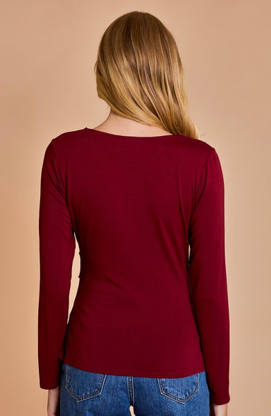 Stretch Cut Out Neckline Long Sleeve Top