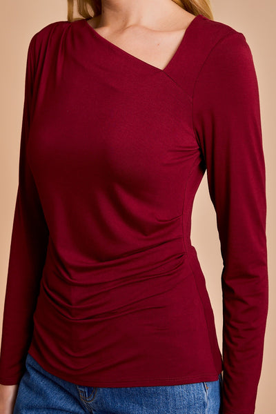 Stretch Cut Out Neckline Long Sleeve Top