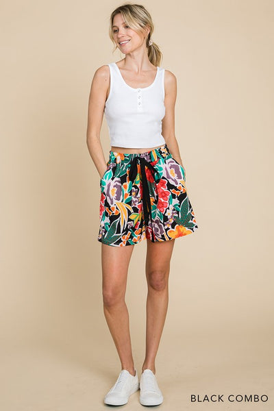 Casual Floral Shorts with Drawstring