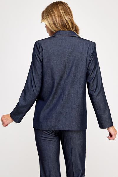 Soft Denim Notch-collar One Button Selvedge Blazer Jacket