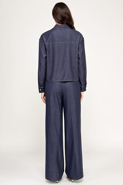 Soft Denim Button Flap Pocket Long Sleeve Shirt