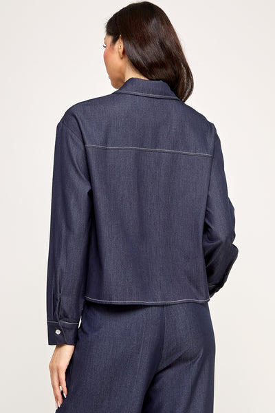 Soft Denim Button Flap Pocket Long Sleeve Shirt