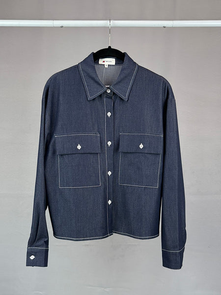 Soft Denim Button Flap Pocket Long Sleeve Shirt