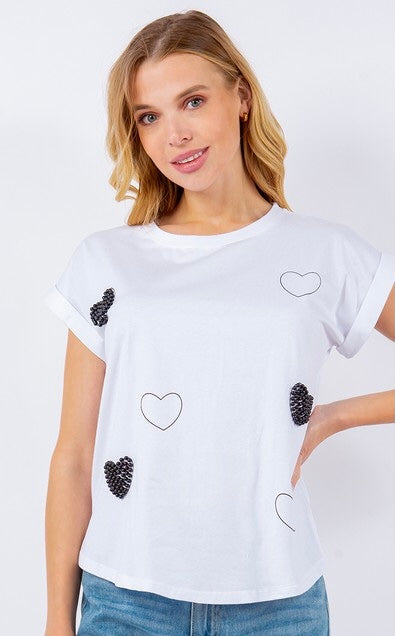 Pearl Heart Spandex Cotton T-Shirt