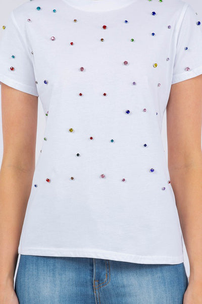 Multi Color RhineStones Spandex Cotton T-Shirt