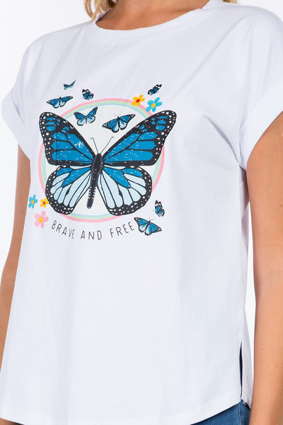 Brave & Free Butterfly Spandex Cotton T-Shirt