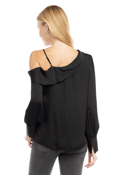 Satin Long Sleeve Asymmetric Shoulder Blouse