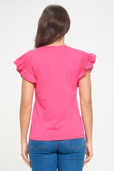 Ruffle Sleeve Solid Top