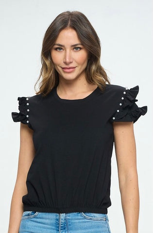 Ruffle Pearly Elastic Waist Top