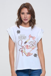 Hello Friday Rhinestone Graphic Top