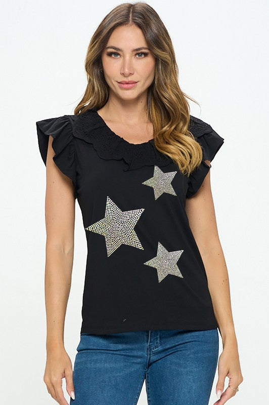 Metallic Stars Crochet Top