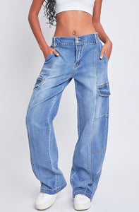 Stretch High-Rise Straight Cargo Jeans