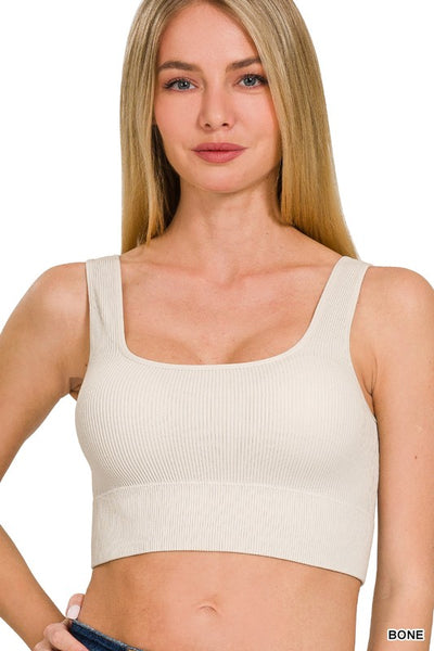 Ribbed Square Neck Tank Top (Removable Bra Pads)