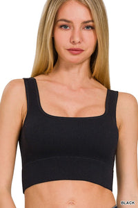 Ribbed Square Neck Tank Top (Removable Bra Pads)