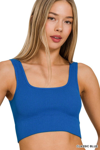Ribbed Square Neck Tank Top (Removable Bra Pads)