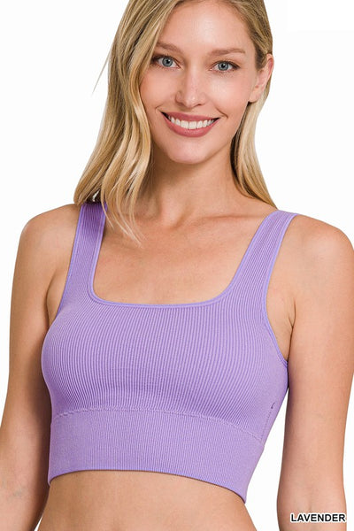 Ribbed Square Neck Tank Top (Removable Bra Pads)