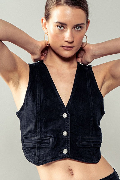 Denim Buttoned Vest Top