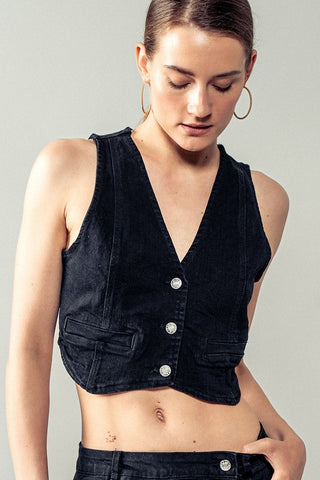 Denim Buttoned Vest Top