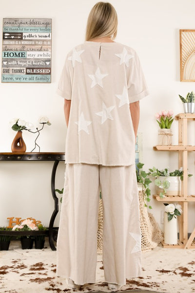 Linen - Cotton Blend Pantalon Lino Estrellas