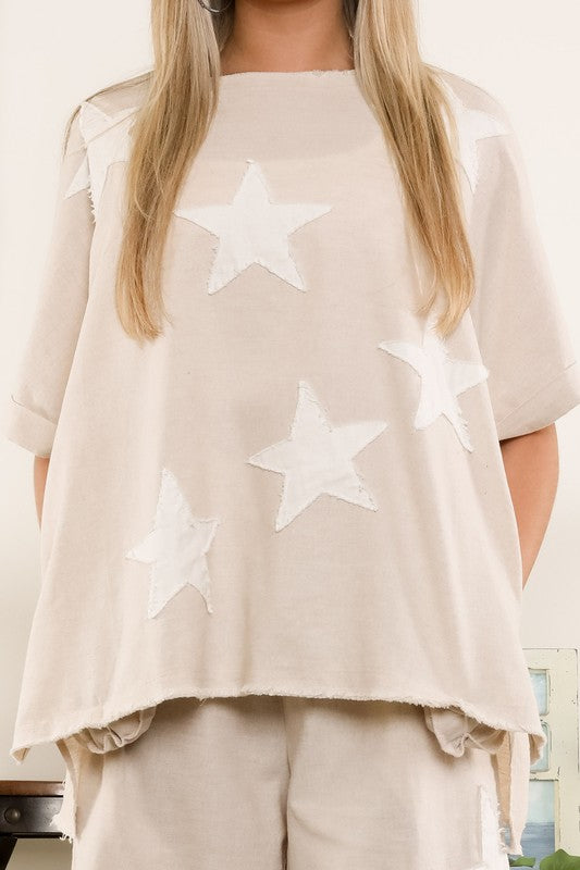 Linen - Cotton Blend Oversized Top Lino Estrellas