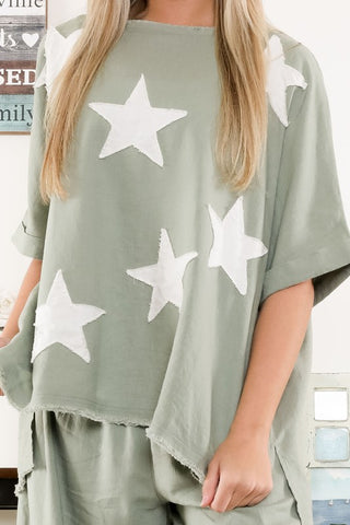 Linen - Cotton Oversized Top Lino Estrellas