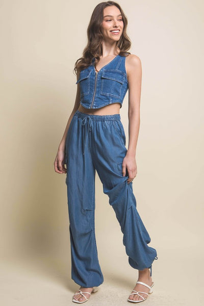 Denim Sleeveless Zipper Crop Vest