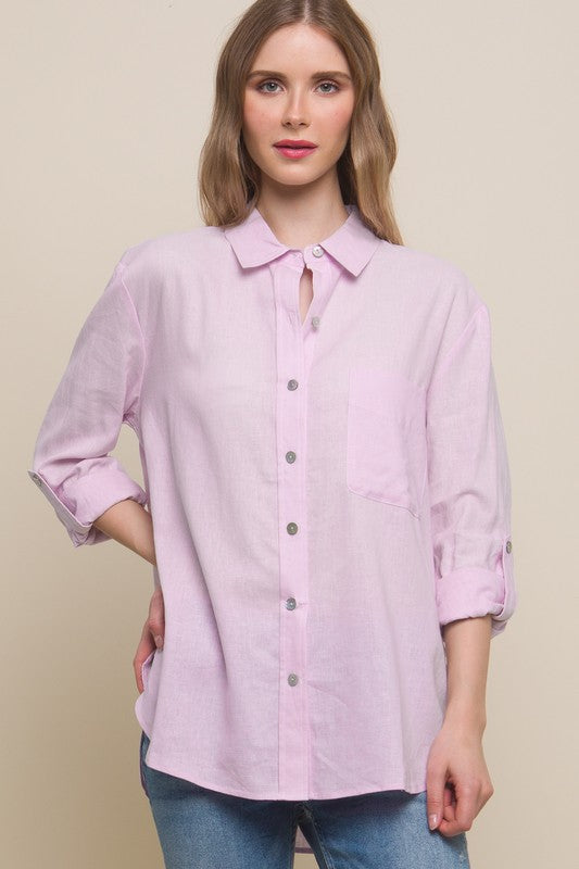 Linen Solid Fit Button Down Shirt