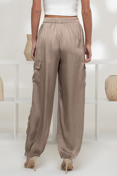 Satin Cargo Jogger Pants