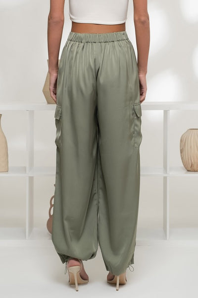 Satin High Waist Cargo Jogger Pants