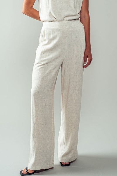 Linen Blend High Waist Wide Leg Pants