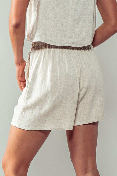 Linen Blend High Waist Elastic Waist Shorts