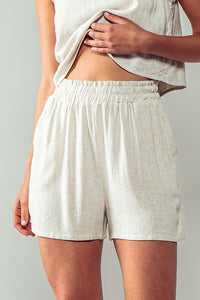 Linen Blend High Waist Elastic Waist Shorts