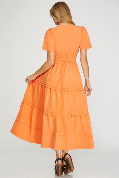 Short Sleeve Smock Waist Midi Dress