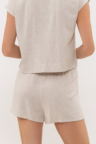 Linen Blend High Waist Elastic Waist Shorts