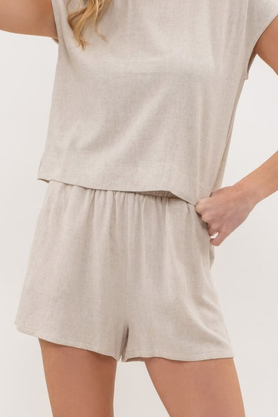 Linen Blend High Waist Elastic Waist Shorts