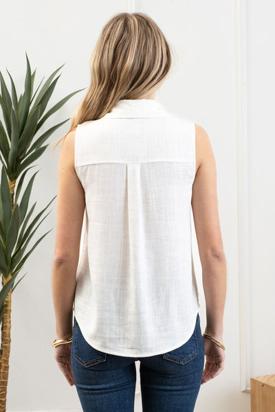 Linen Mix Sleeveless Button Down Shirt