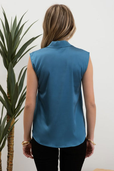 Satin Collared Sleeveless Blouse