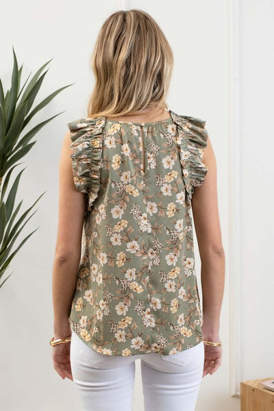 Satin Floral Ruffle Sleeve Blouse
