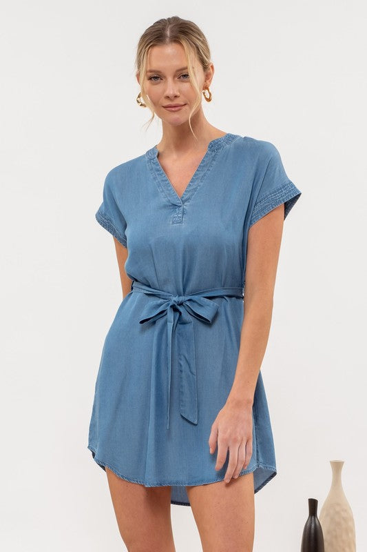 Soft Tencel Belted Chambray Dress