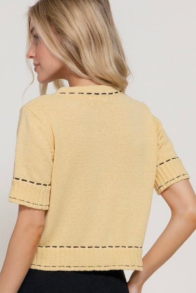 Constrast Stitch Knit Short Slv Top